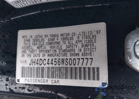 1998 Acura Integra Ls z USA, uszkodzony, nr VIN JH4DC4456WS007777